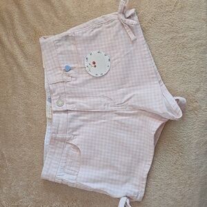 Project Rebel Denim Pink and White Gingham High-Rise Stretchy Short Size 7